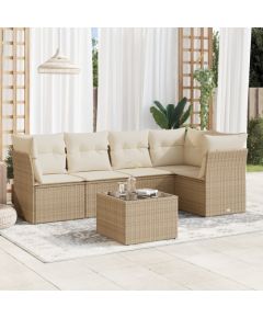 vidaXL 6-częściowy zestaw mebli ogrodowych z poduszkami, beżowy, polirattan Dārza mēbeļu komplekti