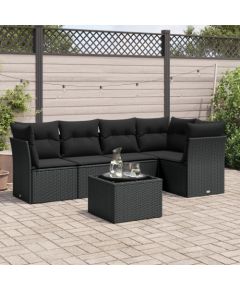 vidaXL 6-częściowy zestaw mebli ogrodowych z poduszkami, czarny polirattan Dārza mēbeļu komplekti