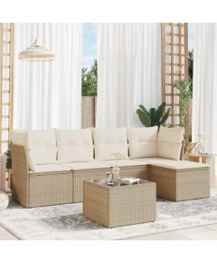 vidaXL 6-częściowy zestaw mebli ogrodowych z poduszkami, beżowy, polirattan Dārza mēbeļu komplekti