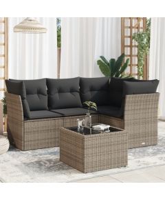 vidaXL 5-częściowy zestaw wypoczynkowy do ogrodu, poduszki, szary rattan PE Dārza mēbeļu komplekti