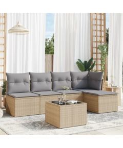 vidaXL 6-częściowy zestaw mebli ogrodowych z poduszkami, beżowy, polirattan Dārza mēbeļu komplekti