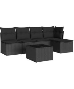 vidaXL 6-częściowy zestaw mebli ogrodowych z poduszkami, czarny polirattan Dārza mēbeļu komplekti