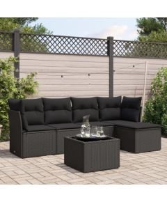 vidaXL 6-częściowy zestaw mebli ogrodowych z poduszkami, czarny polirattan Dārza mēbeļu komplekti