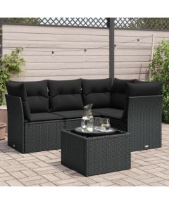 vidaXL 5-częściowy zestaw wypoczynkowy do ogrodu, poduszki, czarny rattan PE Dārza mēbeļu komplekti