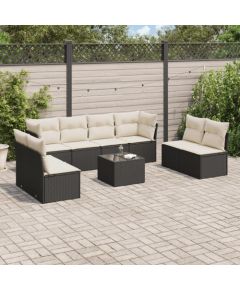 vidaXL 9-częściowy zestaw wypoczynkowy do ogrodu, z poduszkami, czarny Dārza mēbeļu komplekti