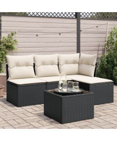 vidaXL 5-częściowy zestaw wypoczynkowy do ogrodu, poduszki, czarny rattan PE Dārza mēbeļu komplekti