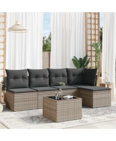 vidaXL 6-częściowy zestaw mebli ogrodowych z poduszkami, szary, polirattan Dārza mēbeļu komplekti