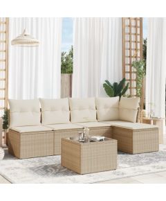 vidaXL 6-częściowy zestaw mebli ogrodowych z poduszkami, beżowy, polirattan Dārza mēbeļu komplekti