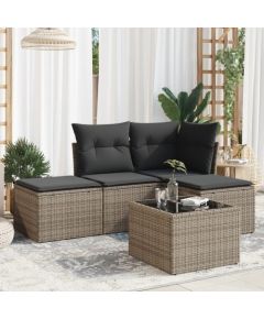 vidaXL 5-częściowy zestaw wypoczynkowy do ogrodu, poduszki, szary rattan PE Dārza mēbeļu komplekti