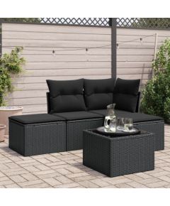 vidaXL 5-częściowy zestaw wypoczynkowy do ogrodu, poduszki, czarny rattan PE Dārza mēbeļu komplekti