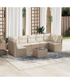 vidaXL 8-częściowy zestaw mebli ogrodowych z poduszkami, beżowy, polirattan Dārza mēbeļu komplekti