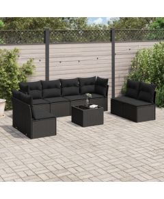 vidaXL 9-częściowy zestaw wypoczynkowy do ogrodu, z poduszkami, czarny Dārza mēbeļu komplekti