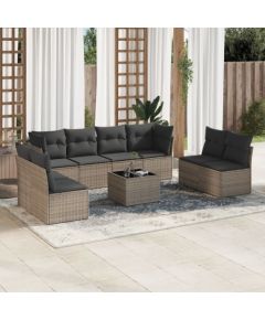 vidaXL 9-częściowy zestaw mebli ogrodowych z poduszkami, szary, polirattan Dārza mēbeļu komplekti