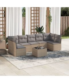 vidaXL 8-częściowy zestaw mebli ogrodowych z poduszkami, beżowy, polirattan Dārza mēbeļu komplekti