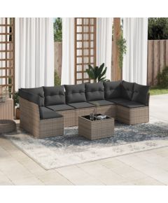 vidaXL 8-częściowy zestaw mebli ogrodowych z poduszkami, szary, polirattan Dārza mēbeļu komplekti