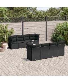 vidaXL 9-częściowy zestaw wypoczynkowy do ogrodu, z poduszkami, czarny Dārza mēbeļu komplekti