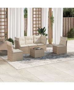 vidaXL 6-częściowy zestaw mebli ogrodowych z poduszkami, beżowy, polirattan Dārza mēbeļu komplekti