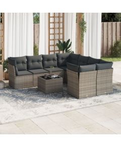 vidaXL 9-częściowy zestaw mebli ogrodowych z poduszkami, szary, polirattan Dārza mēbeļu komplekti