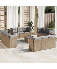vidaXL 13-częściowy zestaw mebli ogrodowych z poduszkami, beżowy, polirattan Dārza mēbeļu komplekti