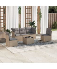 vidaXL 6-częściowy zestaw mebli ogrodowych z poduszkami, beżowy, polirattan Dārza mēbeļu komplekti