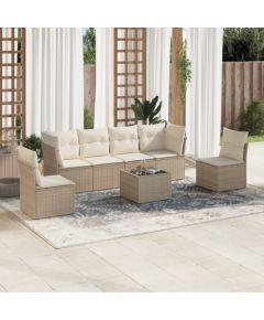 vidaXL 7-częściowy zestaw wypoczynkowy do ogrodu, z poduszkami, beżowy Dārza mēbeļu komplekti