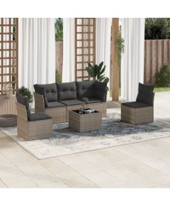 vidaXL 6-częściowy zestaw mebli ogrodowych z poduszkami, szary, polirattan Dārza mēbeļu komplekti