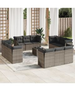 vidaXL 13-częściowy zestaw mebli ogrodowych z poduszkami, szary, polirattan Dārza mēbeļu komplekti