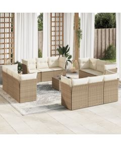 vidaXL 13-częściowy zestaw mebli ogrodowych z poduszkami, beżowy, polirattan Dārza mēbeļu komplekti