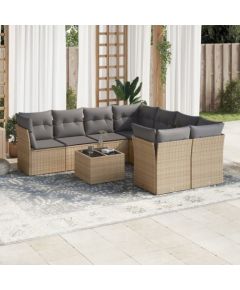 vidaXL 9-częściowy zestaw mebli ogrodowych z poduszkami, beżowy, polirattan Dārza mēbeļu komplekti