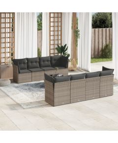 vidaXL 9-częściowy zestaw mebli ogrodowych z poduszkami, szary, polirattan Dārza mēbeļu komplekti