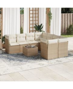vidaXL 9-częściowy zestaw mebli ogrodowych z poduszkami, beżowy, polirattan Dārza mēbeļu komplekti