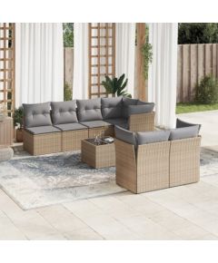 vidaXL 8-częściowy zestaw mebli ogrodowych z poduszkami, beżowy, polirattan Dārza mēbeļu komplekti