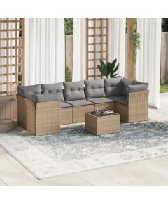 vidaXL 8-częściowy zestaw mebli ogrodowych z poduszkami, beżowy, polirattan Dārza mēbeļu komplekti