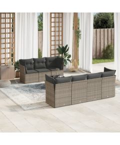 vidaXL 8-częściowy zestaw mebli ogrodowych z poduszkami, szary, polirattan Dārza mēbeļu komplekti