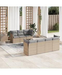 vidaXL 8-częściowy zestaw mebli ogrodowych z poduszkami, beżowy, polirattan Dārza mēbeļu komplekti