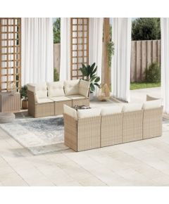 vidaXL 8-częściowy zestaw mebli ogrodowych z poduszkami, beżowy, polirattan Dārza mēbeļu komplekti