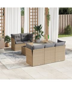 vidaXL 6-częściowy zestaw mebli ogrodowych z poduszkami, beżowy, polirattan Dārza mēbeļu komplekti