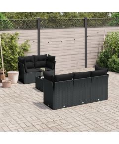 vidaXL 6-częściowy zestaw mebli ogrodowych z poduszkami, czarny polirattan Dārza mēbeļu komplekti