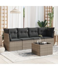 vidaXL 5-częściowy zestaw wypoczynkowy do ogrodu, poduszki, szary rattan PE Dārza mēbeļu komplekti