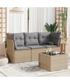 vidaXL 4-częściowy zestaw mebli ogrodowych z poduszkami, beżowy, polirattan Dārza mēbeļu komplekti