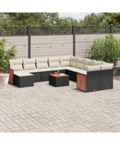 vidaXL 12-częściowy zestaw mebli do ogrodu, z poduszkami, czarny, polirattan Dārza mēbeļu komplekti