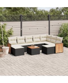 vidaXL 10-częściowy zestaw wypoczynkowy do ogrodu, poduszki czarny rattan PE Dārza mēbeļu komplekti