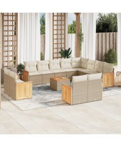 vidaXL 13-częściowy zestaw mebli ogrodowych z poduszkami, beżowy, polirattan Dārza mēbeļu komplekti