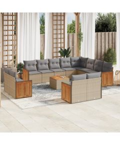 vidaXL 13-częściowy zestaw mebli ogrodowych z poduszkami, beżowy, polirattan Dārza mēbeļu komplekti