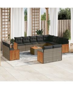 vidaXL 13-częściowy zestaw mebli ogrodowych z poduszkami, szary, polirattan Dārza mēbeļu komplekti