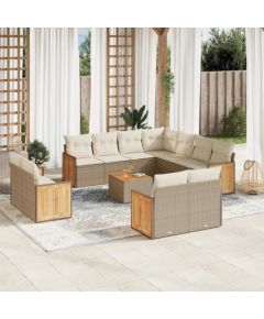 vidaXL 12-częściowy zestaw mebli ogrodowych z poduszkami, beżowy, polirattan Dārza mēbeļu komplekti