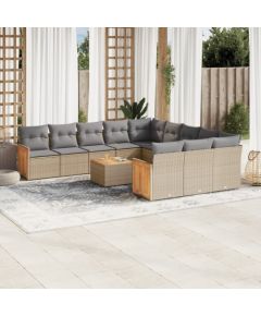 vidaXL 12-częściowy zestaw mebli ogrodowych z poduszkami, beżowy, polirattan Dārza mēbeļu komplekti