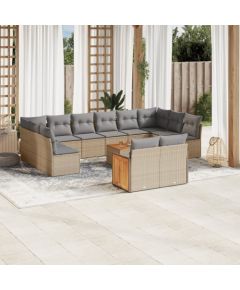 vidaXL 13-częściowy zestaw mebli ogrodowych z poduszkami, beżowy, polirattan Dārza mēbeļu komplekti