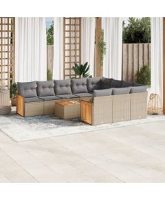 vidaXL 11-częściowy zestaw mebli ogrodowych z poduszkami, beżowy, polirattan Dārza mēbeļu komplekti