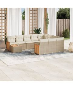 vidaXL 11-częściowy zestaw mebli ogrodowych z poduszkami, beżowy, polirattan Dārza mēbeļu komplekti